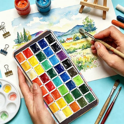 qianshan 40Pcs Empty Half Pans Watercolor Tin Palette with Magnetic Stripe | Travel Tin Palette Case,Portable Artist Paints Half Pan Kits,DIY Watercolor Oils Acrylics Painting Drawing City - color: City