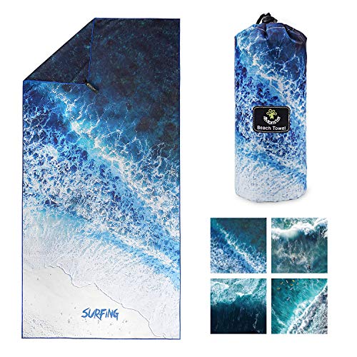 4Monster Quick Dry Beach Towel, Ultra Absorbent Microfiber Travel Towel, Lightweight & Compact for Beach, Swimming, Camping, Pool, Water Sports & Yoga - color: 14 Ocean-a, size: 63.00" x 31.50"