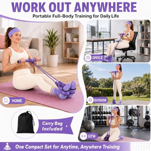 Pedal Resistance Band, Stitched Anti-Snap Elastic Pull Rope Fitness Equipment, 3-in-1 Home Workout Exercise Bands Set with Pilates Grip Socks & Headband - color: Purple, size: 55LB