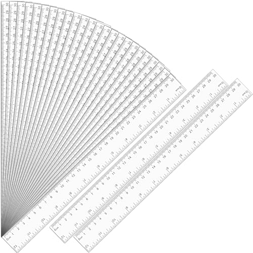 32 Pack Clear Ruler 12 Inch Bulk with Centimeters and Millimeters, Metric Rulers Measuring Drawing Tool for Kids, Ideal Back to School Office Home Supplies - size: 12 Inch