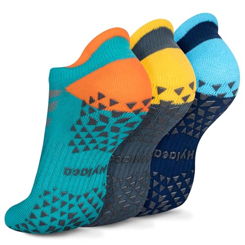 Hylaea Unisex Non Slip Socks with Grip for Yoga, Hospital, Pilates, Barre | Ankle, Cushioned | Breathable Cotton, Thick Cushioned Sole, Anti-Slip, Ankle Protection, Men Women, Ideal for Yoga, Barre, Hospital & Home Use - color: 3 Pairs Dark Blue Green, si