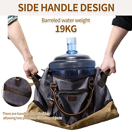 Nerlion Weekender Bag with Shoe Compartment Large Overnight Bag for Men Canvas Genuine Leather Carry on Luggage Bag Travel Duffel Bag(Gray) - color: Gray