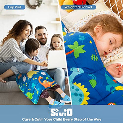 Sivio Cotton Weighted Lap Blanket, 19"x21" 2 lbs, Blue Dinosaur - color: Blue Dinosaur, size: 19"x 21" 2lbs