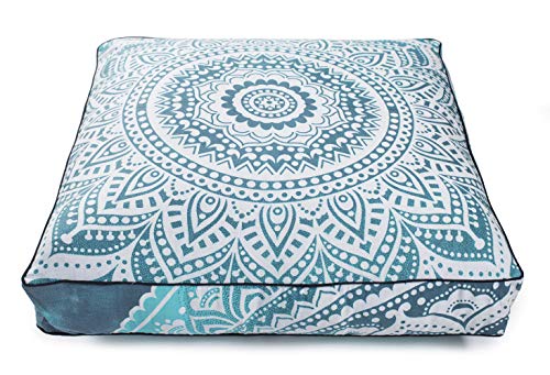 Popular Handicrafts Floor Pillow Cushion Cover - Hippie Mandala Square Ottoman Pouf Cover Indian Ombre Daybed Cotton Cushion Cover with Heavy Duty Zipper - Dog-Pets Bed, 22" Green Grey - color: Green and Grey, style: 22 Inchx 22 Inch Square Pillow cover