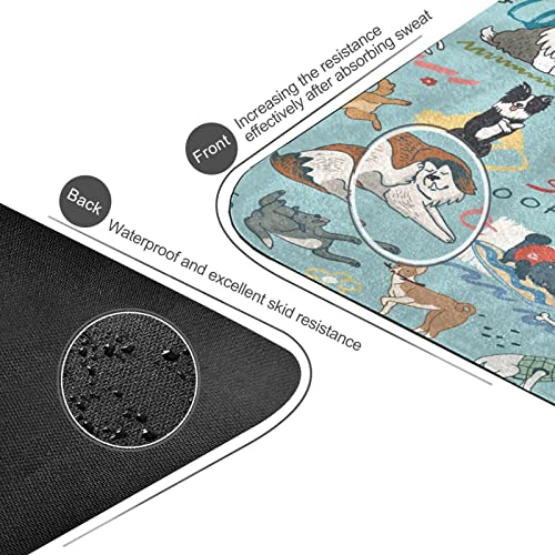 Different Dogs Yoga Mat Non Slip Natural Rubber Fitness Exercise Mat for Home Workout Gym Stretching Pilates Mats with Carrying Bag 71" x 26"