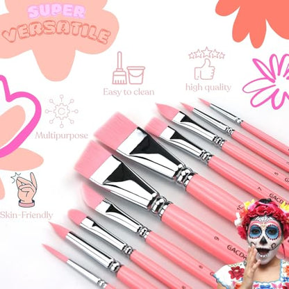 GACDR Face Paint Brush Set, 10 Pcs Professional Face & Body Paint Brushes | Artist Paint Brushes Halloween Cosplay Party Festival Makeup Acrylic Gouache Watercolor Oil Painting