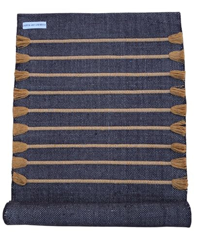 Jaipur art & Rugs Cotton Yoga Mat - Eco-Friendly Hand-Woven Rug - Non Slip & Thick (24”x72”x5mm) for Everyday Fitness at Home - Comfortable Extra-Long - color: Yellow Dark Blue