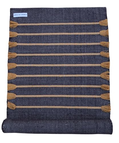 Jaipur art & Rugs Cotton Yoga Mat - Eco-Friendly Hand-Woven Rug - Non Slip & Thick (24”x72”x5mm) for Everyday Fitness at Home - Comfortable Extra-Long - color: Yellow Dark Blue