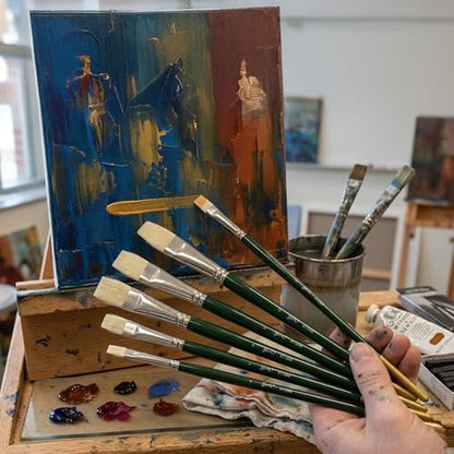 Sax Olympia Interlocked Hog Hair Bristle Long Handle Paint Brushes, Assorted Sizes, Set of 6
