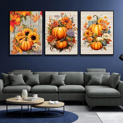 MjhRcll 6 Pack Diamond Painting Kits for Adults,5D DIY Fall Diamond Art Kits for Adults Beginner Round Full Drills,Pumpkins Diamond Dots Gem Art Crafts for Holiday Farm and Home Wall Decor 12X16 Inch