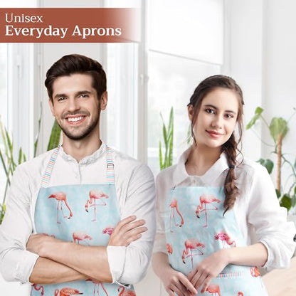 Maison d' Hermine Aprons for women with Pocket 100% Cotton (27.50"x31.50") | Adjustable Neck Strap & long ties Apron Men Chef Wedding Cooking Gardening Server Maid - color: 040 - Flamingo Love