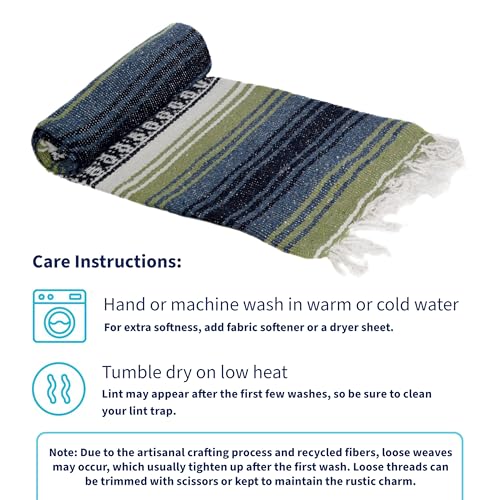 La Montana Bulk Falsa Mexican Blanket, 4 Pack, Light Olive/Slate Blue/White - color: Light Olive/Slate Blue/White