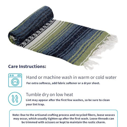 La Montana Bulk Falsa Mexican Blanket, 4 Pack, Light Olive/Slate Blue/White - color: Light Olive/Slate Blue/White