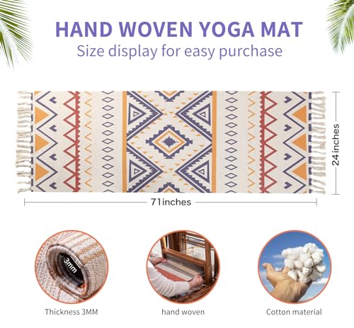 Cifupy Handmade Organic Yoga Mat made with Organic Cotton Yoga Mat - Non Slip Hand-Woven Foldable Yoga Rug Provides Excellent Comfort, Traction & Support for Indoor & Outdoor Use - 24 x 72 Inches - color: 100% Organic - SaMiEr