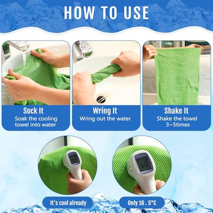 Hosuly 15 Pcs Cooling Towels 40" x 12", Bright Green - color: Bright Green