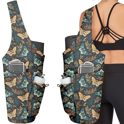 Yoga Bag for Women, Large Yoga Mat Bag Tote Carrier with Wet Dry Pocket | Water Bottle Holder & Adjustable Strap, Fits 1/2" Thick Yoga Mat for Gym, Pilates, Travel, Work - color: Bohemian Butterfly