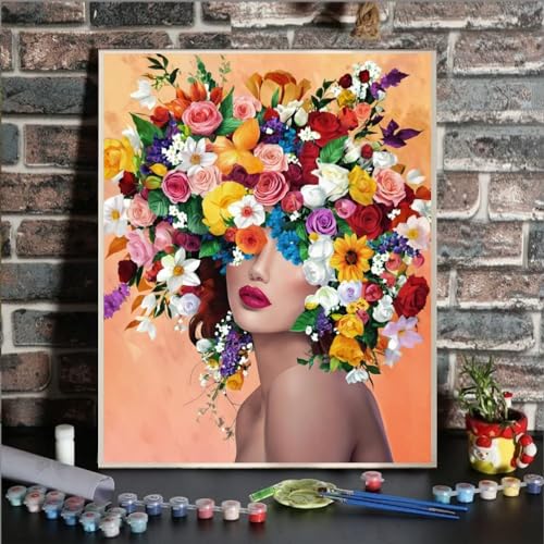 ldazao Paint By Numbers Kit for Adults Flower Color Adult Paint By Number Kits Paint and Sip Kit Canvas Oil Painting Kit Girl Crafts for Women Gift Flameless 16x20 Inch Flameless - color: sznvren