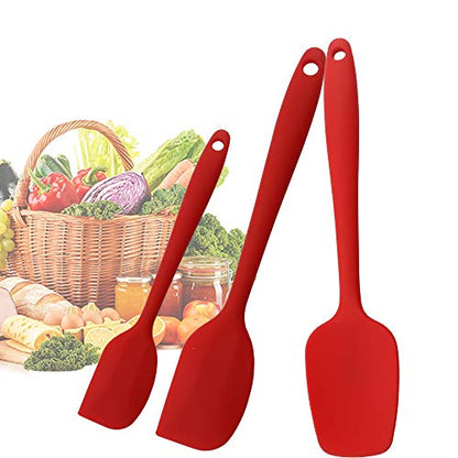 Silicone Spatulas Set, Rubber Spoon Spatula Heat Resistant Spoonula One Piece Design Seamless Spatula Non-Stick Scrapers Baking Mixing Tool (Red Set) - color: Red Set