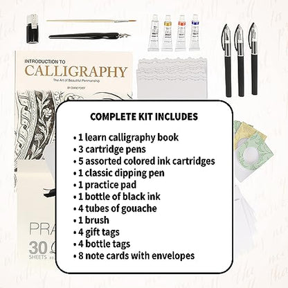 SpiceBox Learn Calligraphy Set for Beginners with Pens and Introduction Book for Adults, Hand Lettering Penmanship Learning Kit, Multi Colors (06772)