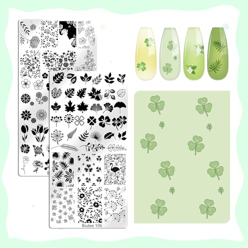Biutee 10 PCS Nail Art Stamping Plates Set Nail Stamping Kit | Nail Stamp Plate Butterfly Starry Sky Flower Bowknot Design Nail Stamper Kit with Nail Stamper Scraper and Storage Bag - color: 14 Piece Set
