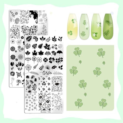 Biutee 10 PCS Nail Art Stamping Plates Set Nail Stamping Kit | Nail Stamp Plate Butterfly Starry Sky Flower Bowknot Design Nail Stamper Kit with Nail Stamper Scraper and Storage Bag - color: 14 Piece Set
