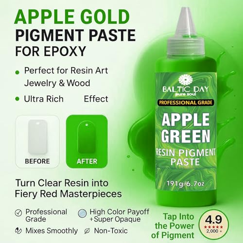 BALTIC DAY Apple Green Epoxy Resin Pigment Paste, Extra Large 191g (6.7oz) – Opaque Resin Colorant, Highly Concentrated Epoxy Dye, Mica Powder Alternative for Resin Art, Jewelry, Tumblers, Crafts & DIY Projects - color: Apple Green