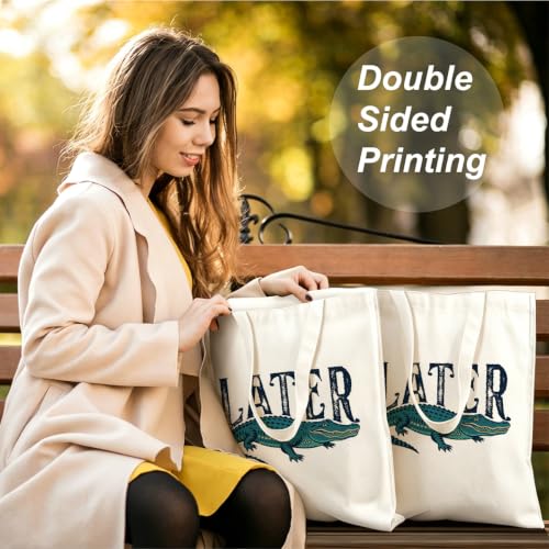 VICBOU Gator Goose Chicken Canvas Tote Bag for Women Girls, Cute Shoulder Bag with Pocket for Beach Shopping Work - color: Alligator02