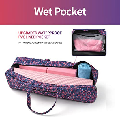 Boulder Bee | Yoga Mat Bag | Large Yoga Mat Carrier with Wet Pocket | Yoga Gifts | Gym Tote Bag for Women - color: Navy