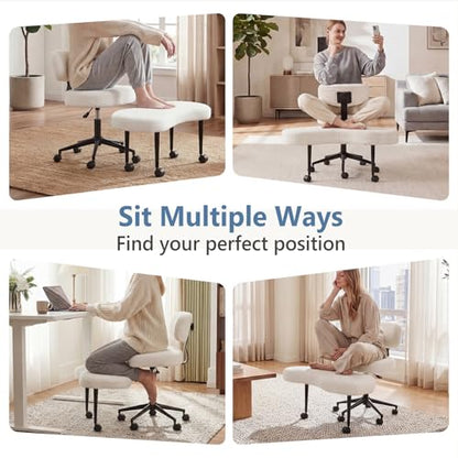 DUMOS ADHD Meditation Chair, Cross Legged Home Office Desk Chair - color: Teddy Fabric White