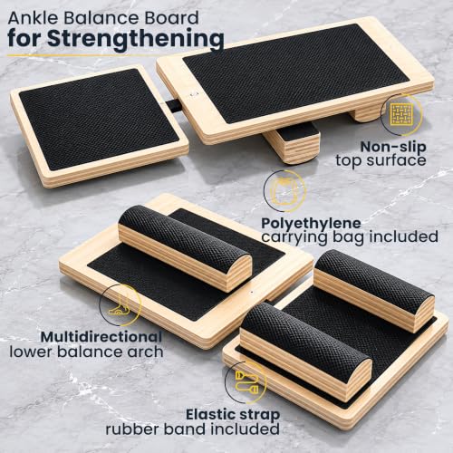 Axis Balance Board And Wobble Board For Sport Posture Correction, Plantar Fasciitis Relief, And Physical Therapy Training Kit With Stretch Strap and Poly Bag container included