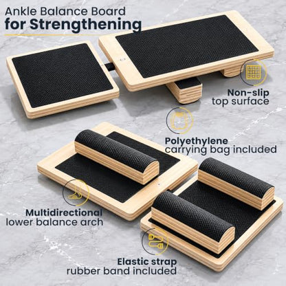 Axis Balance Board And Wobble Board For Sport Posture Correction, Plantar Fasciitis Relief, And Physical Therapy Training Kit With Stretch Strap and Poly Bag container included