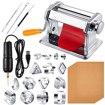 Amylove 51 Pcs Polymer Clay Pasta Machine Set with 36 Cutters USB Drill | Includes 10 Work Mats, 3 Sculpting Tools, Handheld Drill, Metal Cutters for Polymer Clay Earring and Jewelry Crafts Projects