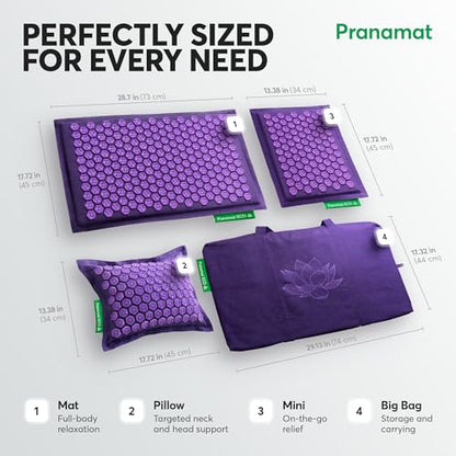 Pranamat Acupressure Large & Small Mat with Pillow and Bag Set, Premium Acupressure Therapy for Pain Relief and Relaxation, Handcrafted in Europe with Sustainable and Natural Materials (Olive) - color: Olive