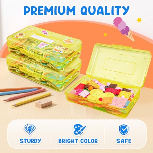GAMENOTE Plastic Pencil Box with Personalized Sticker,Kid Hard Pencil Case with Snap-tight Lid,Small Art Craft Storage Containers,School Supplies Box for Boys,Girls (Yellow) - color: Yellow