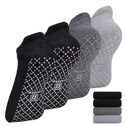 unenow Unisex Non Slip Grip Socks for Yoga Pilates Barre Home & Hospital - color: 4 Pairs-2 Black/Dark Grey/Light Grey, size: Large