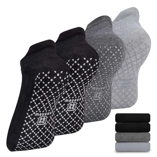 unenow Unisex Non Slip Grip Socks for Yoga Pilates Barre Home & Hospital - color: 4 Pairs-2 Black/Dark Grey/Light Grey, size: Large
