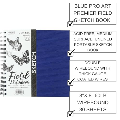 Pro Art Premium Sketch Book 8"x8" 80 Sheets, 60#, Wire, Sketch Book, Sketchbook, Drawing Pad, Pad, Drawing Paper, Art Book, Paper, Sketchbook for - color: 8x8 Wire
