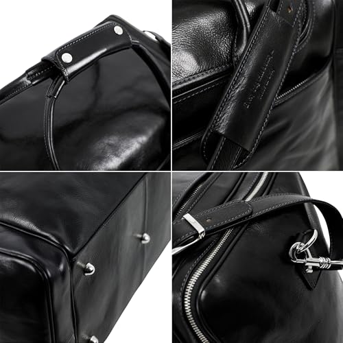 Time Resistance Leather Duffel Bag - Large Weekend Gym Travel Bag (Black) - color: Black