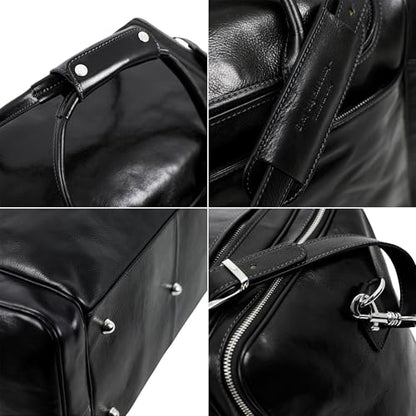 Time Resistance Leather Duffel Bag - Large Weekend Gym Travel Bag (Black) - color: Black