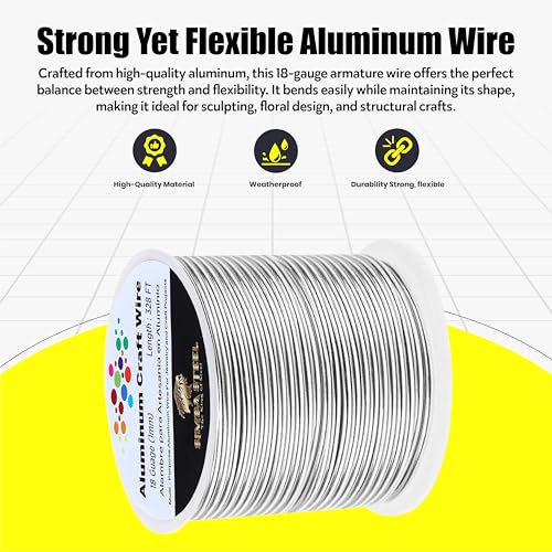 18 Gauge Aluminum Wire 328 Ft (Silver, 1mm), Metal Armature Wire for Sculpting, Aluminum Craft Material, Jewelry Making, Bendable for Crafts, Beading & Floral Design by Simba Steel - style: 18 Gauge x 328 FT