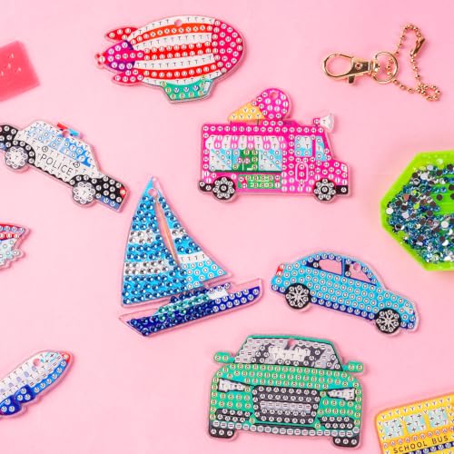 Labeol Arts and Crafts for Kids - Creat Your Own GEM Keychains-5D Diamond Painting by Numbers GEM Kits for Kids Girls Toddler Age 6-7 6-8 10-12 - style: Car