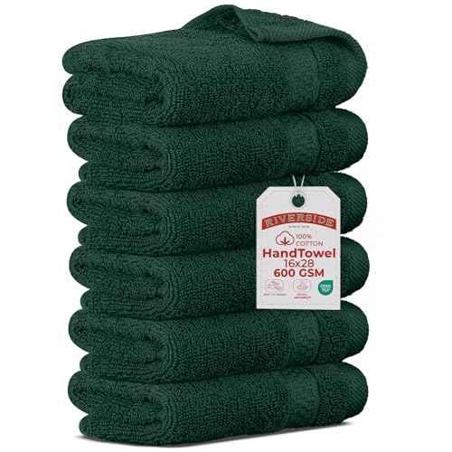 RIVERSIDE 6-Pack Premium Hand Towels Set, 16x28 inches, 100% Ring Spun Cotton, Super Soft, Quicker to Dry and Highly Absorbent, Towels for Bathroom, Kitchen, Gym, Spa, Hunter Green - color: Hunter Green, size: Hand Towels - 6 Pack