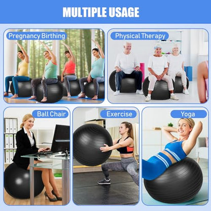 Leyndo 4 Pcs 26 Inch Yoga Exercise Ball Pilates - color: Black
