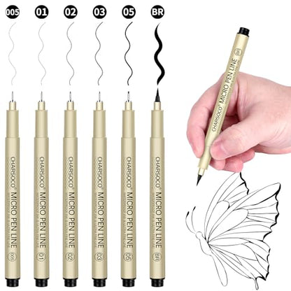 Black Micro Pens, 6 Sizes in 0.23mm - 2mm, Waterproof Archival Ink, Fine Point Pen for Artist Illustration, Sketching, Anime, Manga and Technical Drawing - color: 6 Pack (Black & 6 Size)