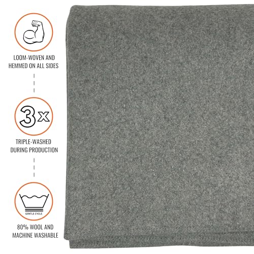 Arcturus Military Wool Blanket - Warm, Thick, Washable - Great for Outdoors, Camping, Stadium Blanket, Picnics, Travel - Car & Bushcraft Survival Kits - color: Stone Gray, size: Twin