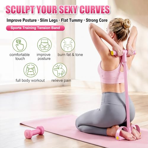 Foot Pedal Resistance Bands with Handles, Multifunction Elastic Yoga Exercise Bands, Home Gym Fitness Equipment for Women & Men to Tone Abs, Core, Legs, Arms, Waist - color: Pink