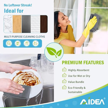 AIDEA Microfiber Cleaning Cloth Grey 100PK, Microfiber Towels 11.5"×11.5" - color: Grey