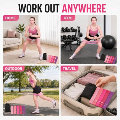 Resistance Bands Set, 5 Mini Loop Exercise Bands for Legs, Glutes, Hips and Ankles, Home Workout, Yoga and Travel Fitness for Women and Men