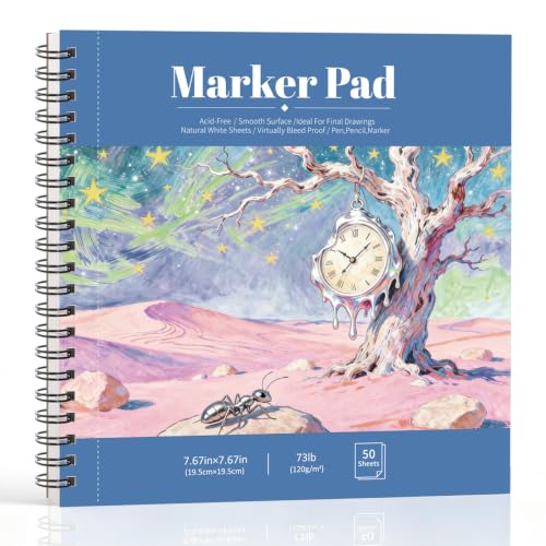 7.6 × 7.6 Inch Marker Sketchbook,120gsm Drawing Paper for Alcohol Markers | Acid-Free Smooth Drawing Paper, Ideal for Blending And Layering, Works with Markers, Pens, Pencils & Brush Lettering - color: Time Storm, size: 7.6×7.6 Inch (50 Sheets )