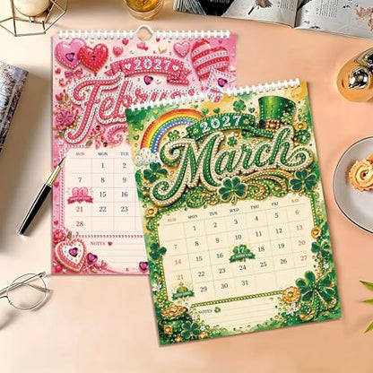 2027 Diamond Art Wall Calendar for Adults Beginners 12 Monthly Holiday Themes 9.9" x 6.7" Hanging Loop DIY Craft Wall Calendars with Notes Section for Home Office Planning-Holiday - color: Holiday